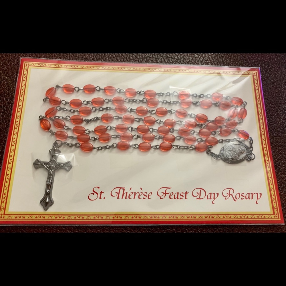 NWT Rosary red beads novena - instructions on back